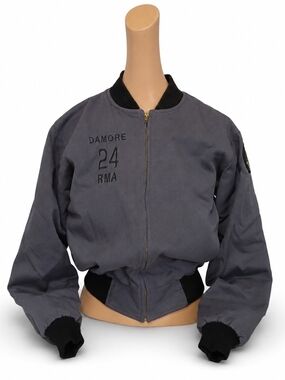 80's Damo Gray Bomber Jacket with Rib Trim - Men's Size, Medium.
